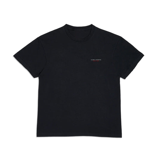 Lorenzo Botero Midnight Tee displayed on a hanger, featuring a dark-colored casual T-shirt with a simple, sleek design.